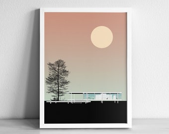 Farnsworth House Architecture Art Print | Graphic Illustration Abstract Poster | Minimalist Architecture Art Print | Mies van der Rohe