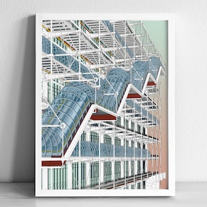 Centre Pompidou Francia Stampa artistica di architettura moderna / Illustrazione grafica Poster astratto / Stampa artistica di architettura minimalista / Beaubourg
