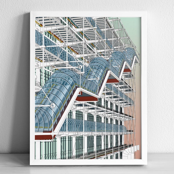 Centre Pompidou France Modern Architecture Art Print | Graphic Illustration Abstract Poster | Minimalist Architecture Art Print | Beaubourg