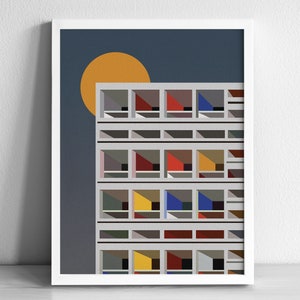 Le Corbusier Unité d&#39;Habitation France Modern Architecture Art Print | Graphic Illustration Abstract Poster