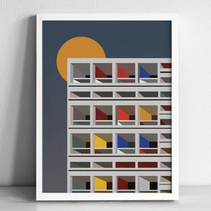 Le Corbusier Unité d'Habitation France Modern Architecture Art Print | Graphic Illustration Abstract Poster