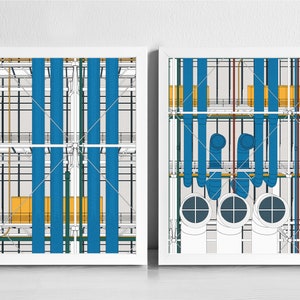 Centre Pompidou Art Print Set | France Modern Architecture | Graphic Illustration Abstract Print | Minimalist  | Beaubourg | Gallery Wall