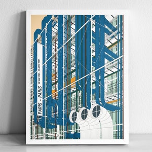 Pompidou Frankreich Moderne Architektur Kunstdruck | Grafische Illustration abstraktes Poster | Minimalistische Architektur Kunstdruck | Beeauborg
