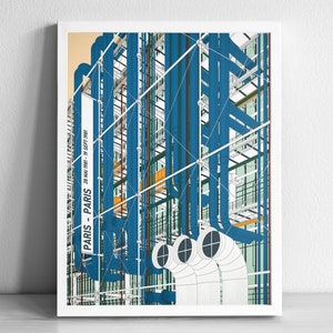 Centre Pompidou France Modern Architecture Art Print | Graphic Illustration Abstract Poster | Minimalist Architecture Art Print | Beaubourg