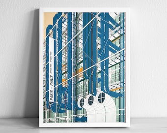 Centre Pompidou France Modern Architecture Art Print | Graphic Illustration Abstract Poster | Minimalist Architecture Art Print | Beaubourg