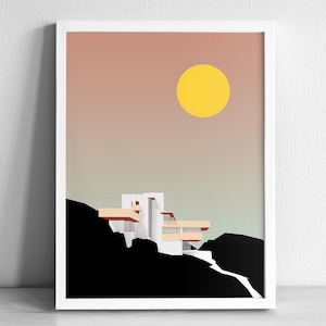 Fallingwater Modern Architecture Art Print | Graphic Illustration Abstract Poster | Minimalist Architecture Art Print | Frank Lloyd Wright