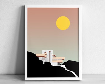 Fallingwater Modern Architecture Art Print | Graphic Illustration Abstract Poster | Minimalist Architecture Art Print | Frank Lloyd Wright