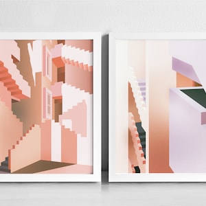 Muralla Roja Art Print Set | Spain Bofill Modern Architecture | Graphic Illustration Abstract Print | Minimalist  | Pink Gallery Wall