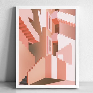 Muralla Roja Pink Abstract Art Print | Postmodern Architecture Wall Art | Graphic Illustration Abstract Poster | Ricardo Bofill