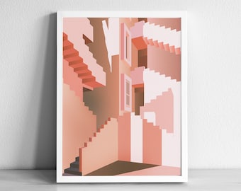 Muralla Roja Pink Abstract Art Print | Postmodern Architecture Wall Art | Graphic Illustration Abstract Poster | Ricardo Bofill