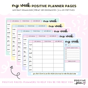 My Week Positive Wochenplaner | Digitaler Planer | Druckbarer Planer | ADHS Kalender | Pastell Ästhetik | PDF-Planer | Niedlich Planen