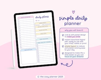 Pastel Daily Planner Printable | Aesthetic Productivity PDF