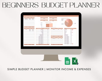 Beginners Monthly Budget Planner,Simple Budget Planner,Personal Finance Tracker,Easy Budget Tracker,Google Sheets,Excel Spreadsheet