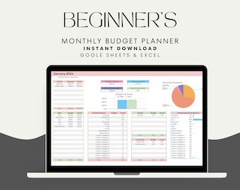 Beginners Monthly Budget Planner,Simple Budget Planner,Personal Finance Tracker,Easy Budget Tracker,Google Sheets,Excel Spreadsheet