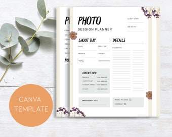 Photoshoot Planner,Photographer Planner,Photography Planner,Photography Workflow,Canva Template,Photography Forms