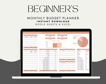 Beginners Monthly Budget Planner,Simple Budget Planner,Personal Finance Tracker,Easy Budget Tracker,Google Sheets,Excel Spreadsheet