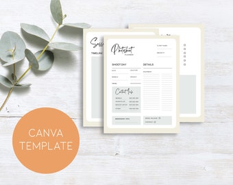 Photoshoot Planner,Photographer Planner,Photography Planner,Photography Workflow,Canva Template,Photography Forms