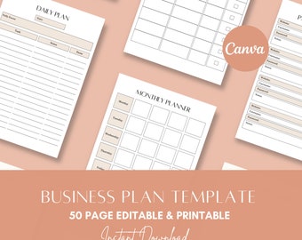 Small Business Plan Template,Small Business Planner Printable,Start Up Business Plan,Editable Canva Template