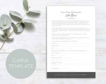 Model Release Form,Model Release for Photography,Photography Contract,Templates for Photographers,Photographer Form,Canva Template