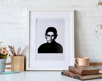 Franz Kafka - une estampe de linogravure originale, art mural, art imprimé, affiche murale
