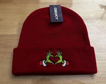 Grinch Hand Heart beanie
