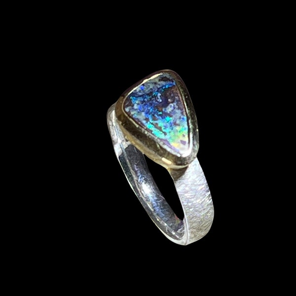 Turquoise Boulder Opal Ring with Gold Plated Setting