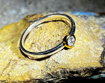 0,2 ct Brillant, ethisch australischer Lab Grown Diamant, Silberring, Fassung vergoldet