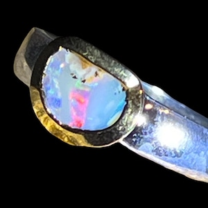 Ice Pink in Gold Boulder Opal Ring in Silver with Partially Gold-Plated Setting