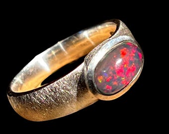 Natur Schwarzer Opal  Ring in Silber Vergoldet deutsche Handarbeit