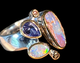 Wundervolle Opaltraum Kombination in Sterlingsilber und 18Kt Gold Vermeil Fassung