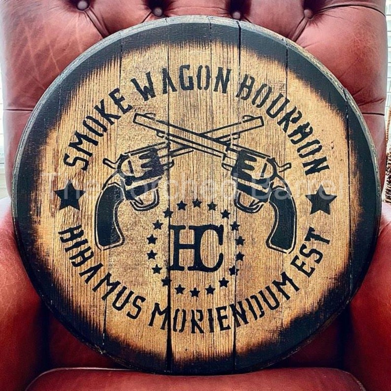 Smoke Wagon Bourbon Barrel Lid Bourbon Wall Sign Whiskey Etsy