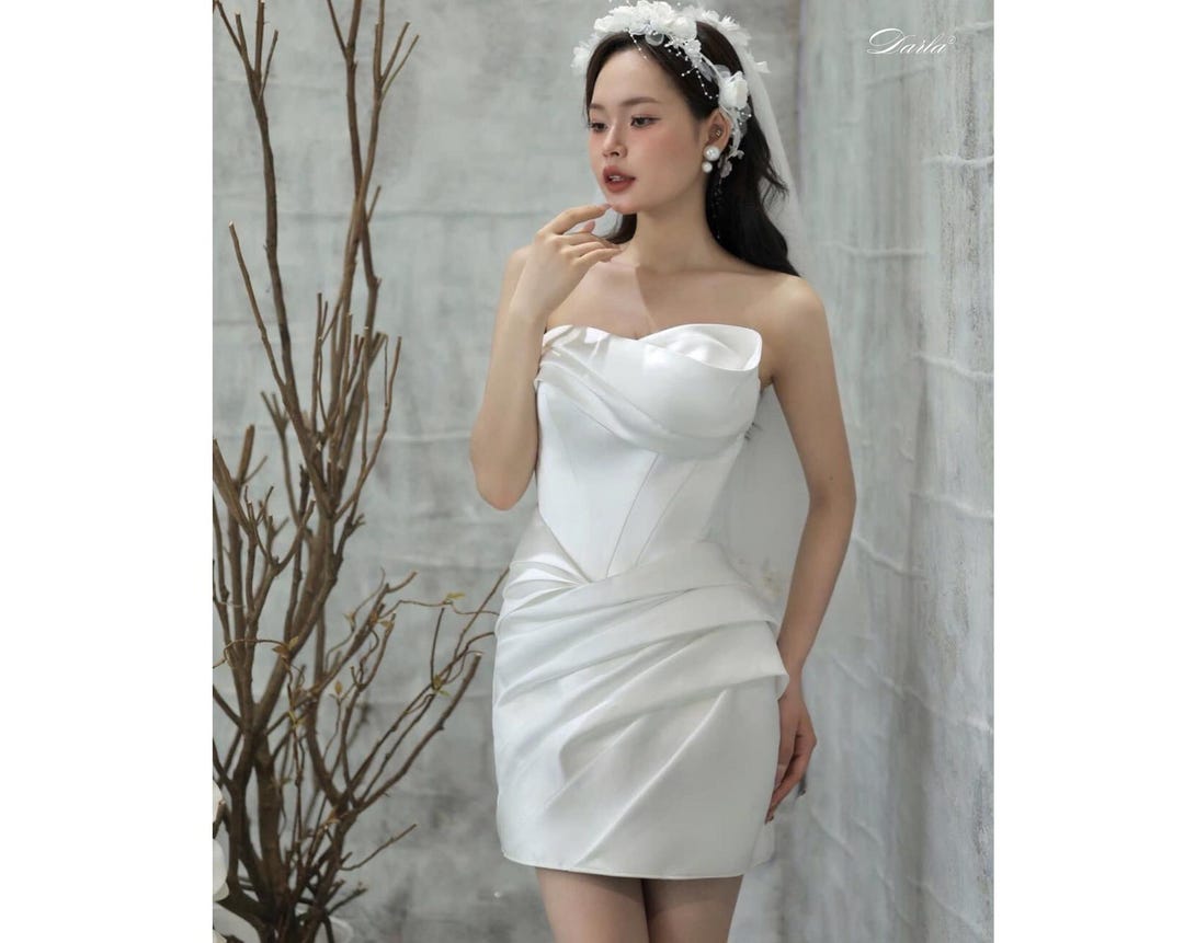 Cute A-line Off Shoulder V-neck Mini Short Satin Bridal Cocktail Dress