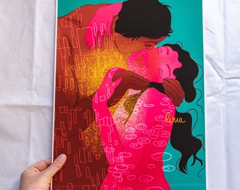 Poster A3 - the kiss, gift, valentine's day, love - illustration couple