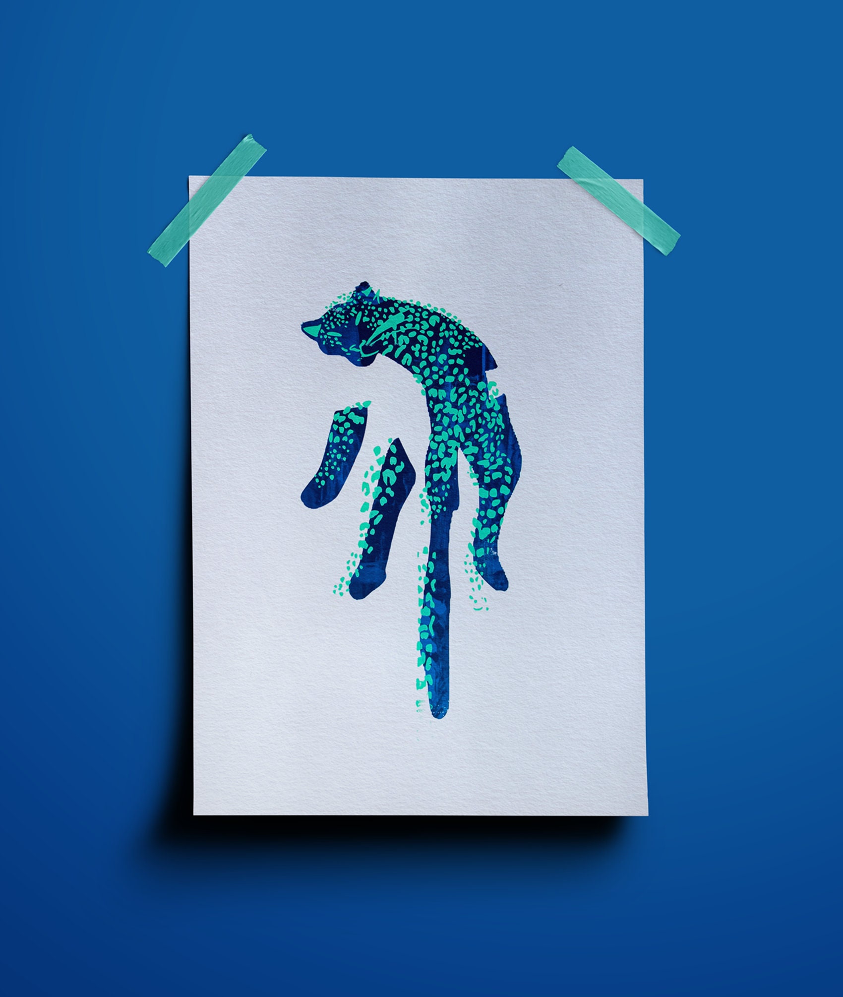 Sérigraphie A3 - Poster Léopard en Deux Couleurs