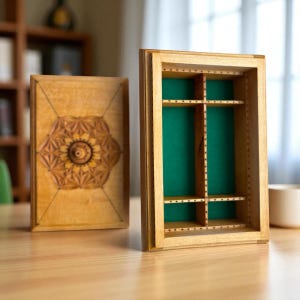 Hand-Carved Wooden Jewelry Box: 6-Compartment Handmade Organizer