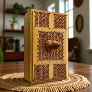 Hand Carved Wooden Secret Compartment Box: Basswood Artisan Craft