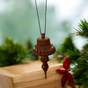 Handmade Turned Basswood Christmas Ornament - Icicle Finial with Gemstone Accents