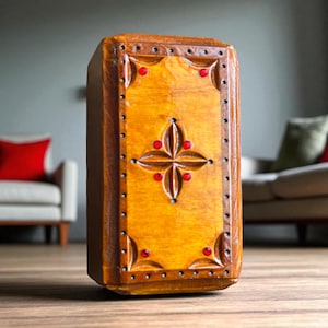 Handcarved  Jewelry Box  Trinked Box with red linen Vintage Style Carved Wooden Box Anniversary Gift  Wooden jewelry box Gift for Her