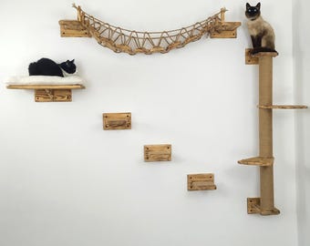 Cat Wall Furniture Set with Wall Mounted Bed and Kitten Steps Cat Wall Bridge  Comfortable Kitten Climbing Tree Tower Gift for Cat