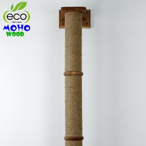 Cat Scratcher Kitten Wall Mounted Scratcher Wood Cat Tree Scratch Tower Kitten Pole with Rope Modern Wall Furniture as Perfect Cat Gifts