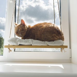 Katzen Fenster Bett Holz Moderne Möbel Kätzchen Fenster Sitzstange Komfortables Katzenbett Holz Kätzchen Nest für Fenster Perfekte Geschenk für Katze