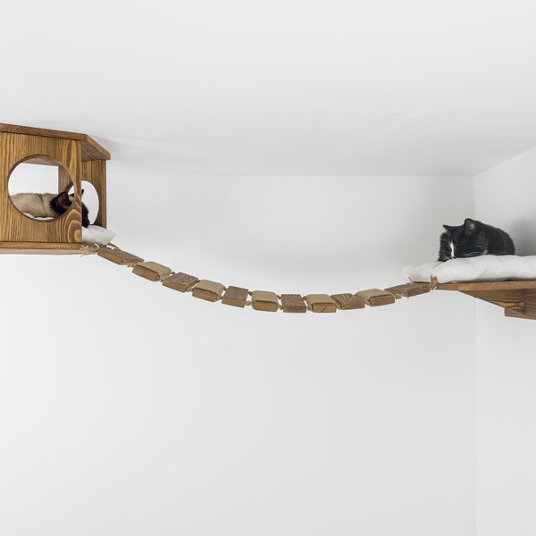 Wooden cat bridge, Cat ceiling furniture, Cat furniture for wall and ceiling, wall and ceiling mounted cat furniture, Cat ceiling lounge