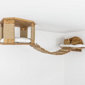 Wall furniture for cats, Cat bridge for play and rest, Cat ceiling furniture, Cat wall post, Cat bridge for wall with Cat wall bed