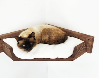 Wall Mounted Corner Cat Bed. Cat Shelf with Comfortable Cushion. Minimalistic Cat Furniture for Indoor Cats. Climbing Cat Perch for Wall