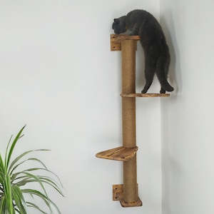 Cat Scratcher with 3 Sections Wooden Scratching Post with Rope Kitten Pole Modern Cat  Wall Furniture Kitten Wall Scratcher Custom Cat Gifts