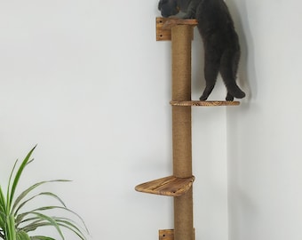 Wooden Wall Cat Scratcher with Jute Rope: Modern Cat Furniture