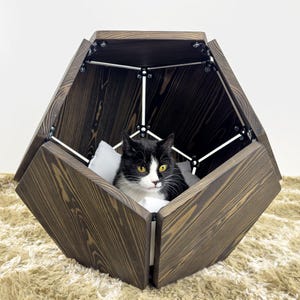 Cama para gatos, casa de madera para gatos, cueva aislada para gatitos, muebles de cama para gatos de interior, casa de madera con cama como regalo único para gatos, cuna de madera para gatitos