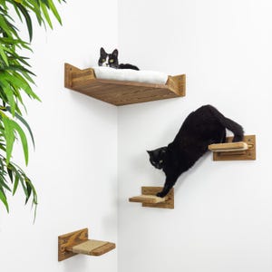 Corner Cat Bed Wooden Shelves for Wall Cat Corner Bed Wall with Pillow Kitten Steps with Rope Cats Climbing Wall Comfortable Set Cat Gifts