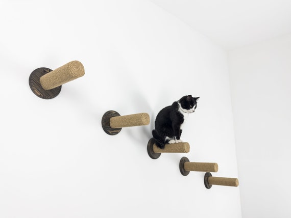 Hamaca para gatos, estante de escalada para gatos montada en la pared,  muebles de escalera para gatos de 4 escalones con rascador de sisal para