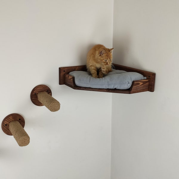 Corner cat bed dark, Cat steps, Cat wall furniture, Cat shelves, Cat couch, Cat furniture wall, Cat shelves for wall, Cat bridge, cat gift
